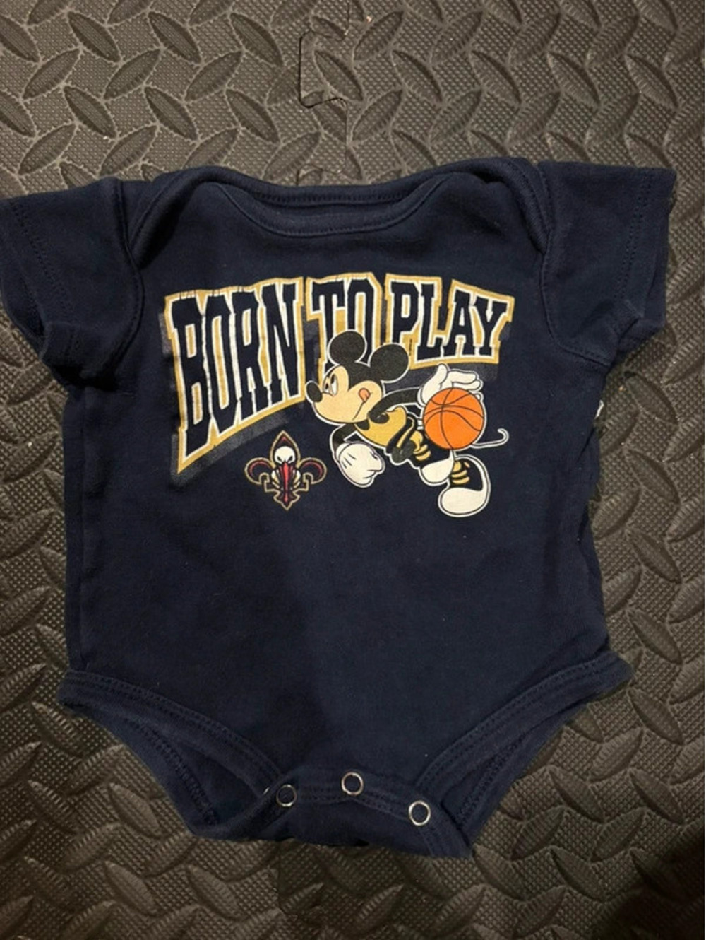 Vintage Disney Mickey Mouse Born to Play Basketball Baby Bodysuit 0-3M